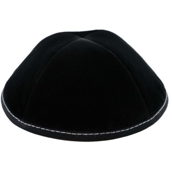 Black Velvet with Grey Stitching Yarmulka Thumbnail