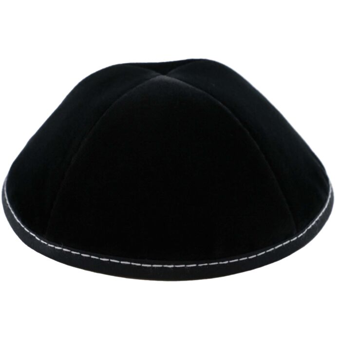 Black Velvet with Grey Stitching Yarmulka Thumbnail