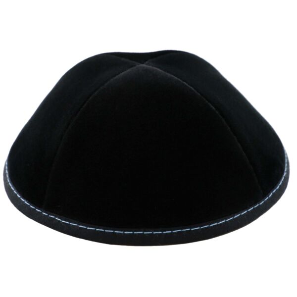 Black Velvet with Light Blue Stitching Yarmulka Thumbnail