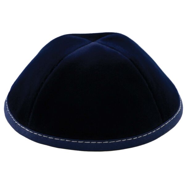Navy Velvet with White Stitching Yarmulka Thumbnail