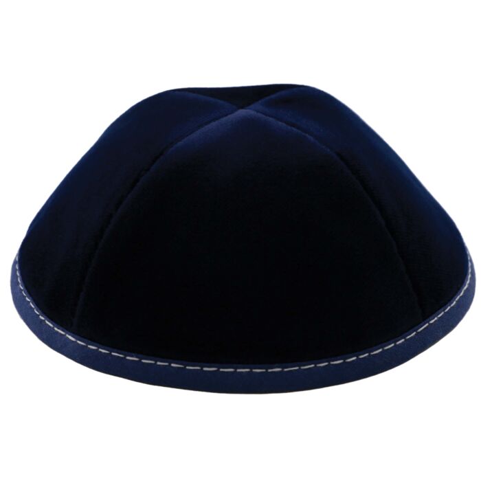 Navy Velvet with White Stitching Yarmulka Thumbnail