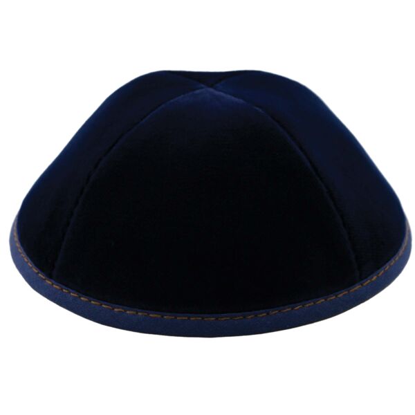 Navy Velvet with Camel Stitching Yarmulka Thumbnail