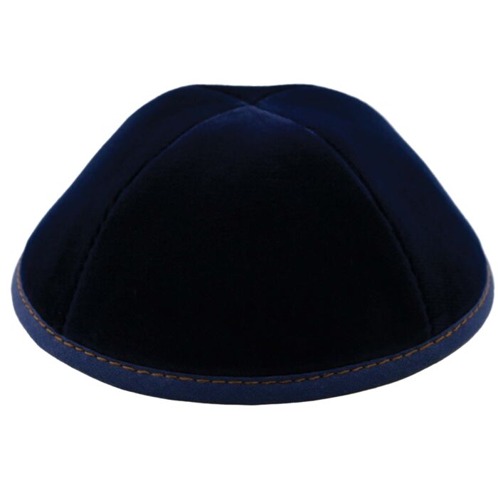 Navy Velvet with Camel Stitching Yarmulka Thumbnail