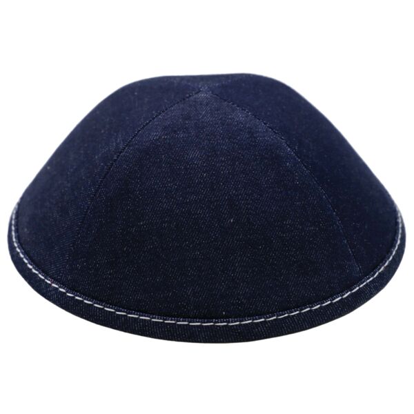 Dark Blue Denim with White Stitching Yarmulka Thumbnail