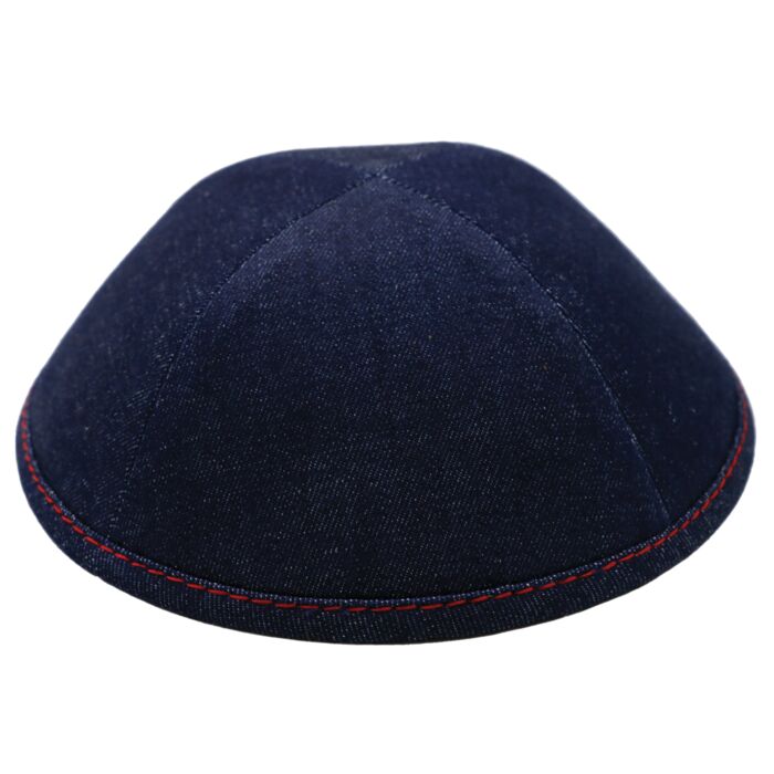 Dark Blue Denim with Red Stitching Yarmulka Thumbnail