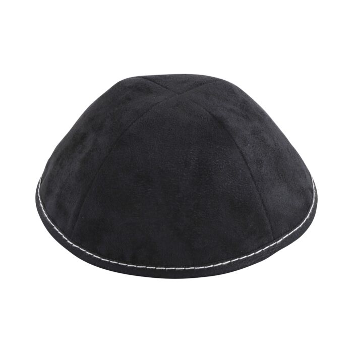 Black Suede Grey Stitching Yarmulka Thumbnail