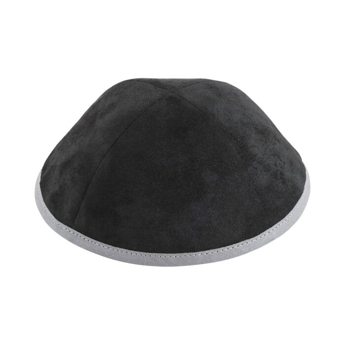 Black Suede Light Grey Rim Yarmulka Thumbnail