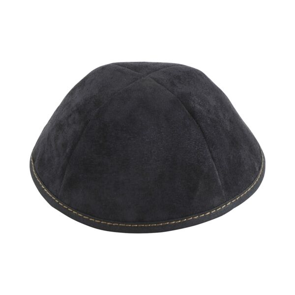 Black Suede with Tan Stitching Yarmulka Thumbnail