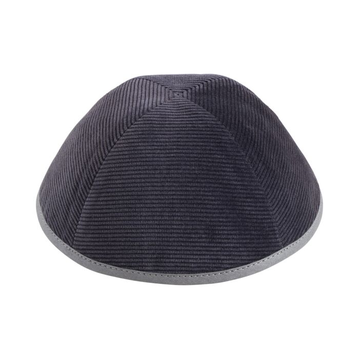Grey Corduroy with Light Grey Rim Yarmulka Thumbnail