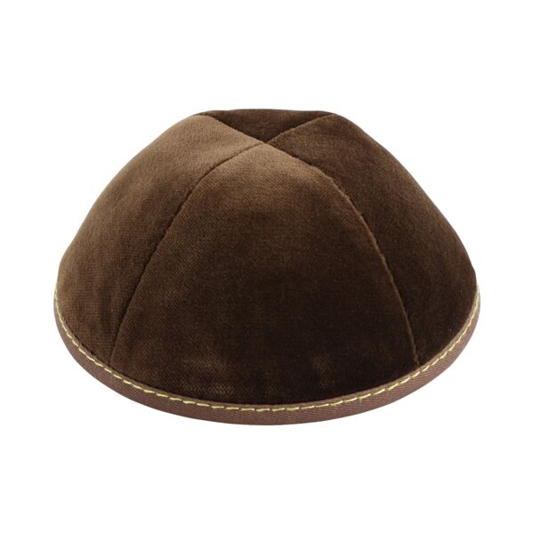 Brown Velvet with Yellow Stitching Yarmulka Thumbnail