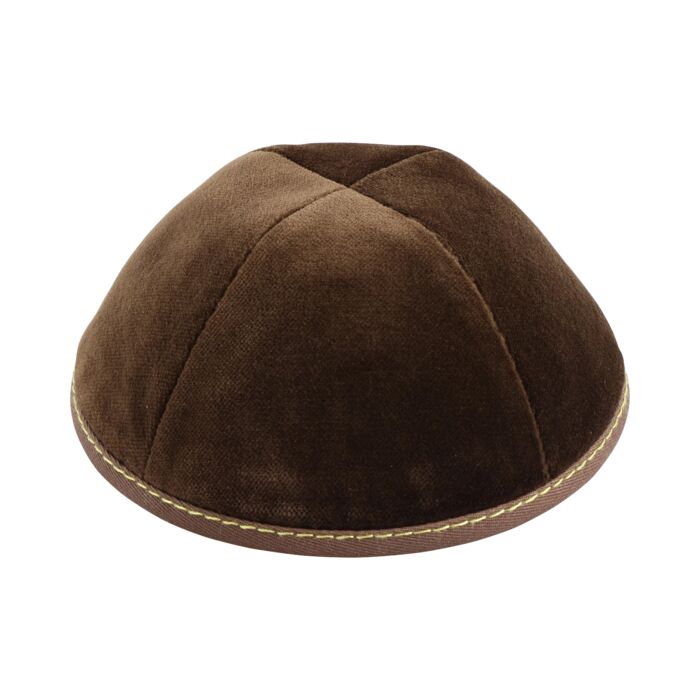 Brown Velvet with Yellow Stitching Yarmulka Thumbnail