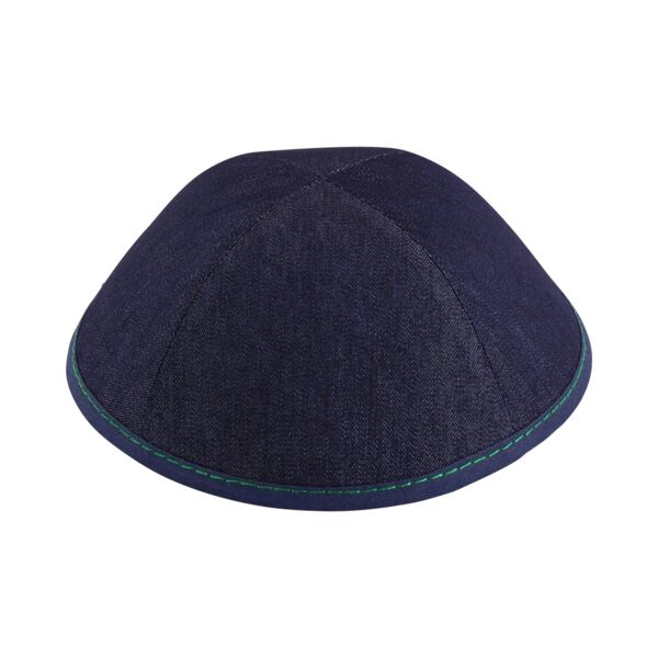 Dark Blue Denim with Green Stitching Yarmulka Thumbnail