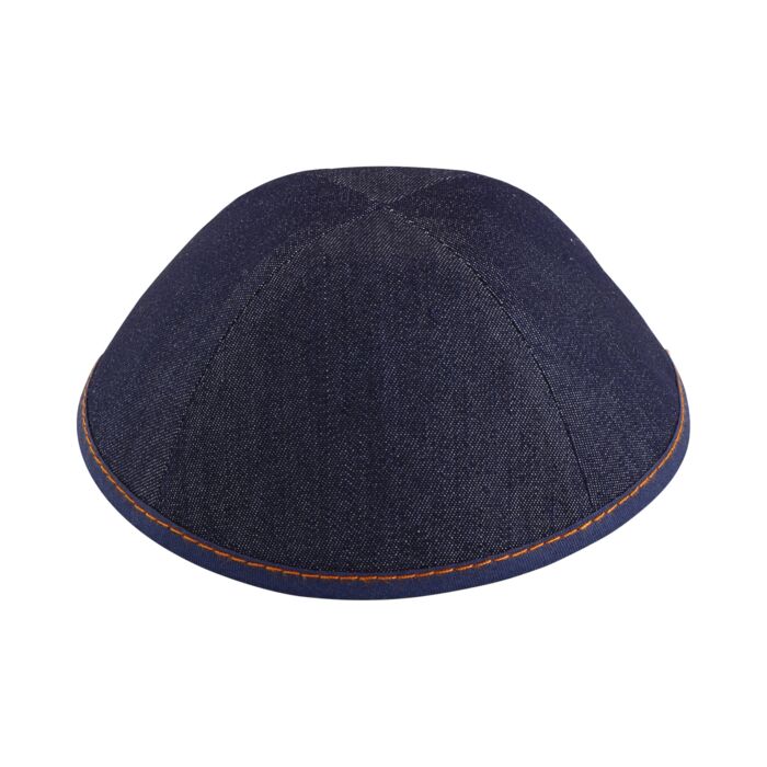 Dark Blue Denim with Orange Stitching Yarmulka Thumbnail