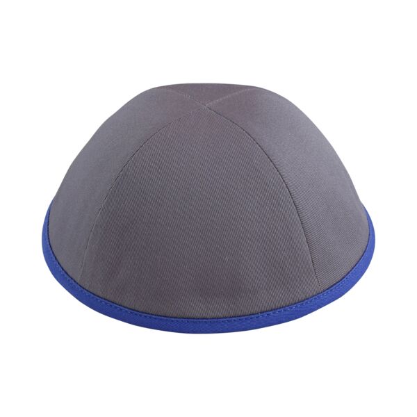 Grey Cotton with Royal Blue Rim Yarmulka Thumbnail