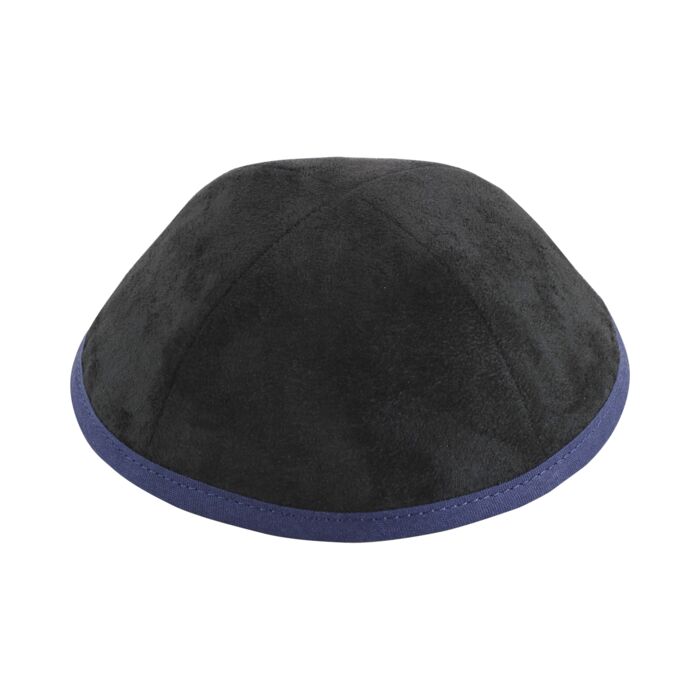 Grey Suede with Navy Rim Yarmulka Thumbnail