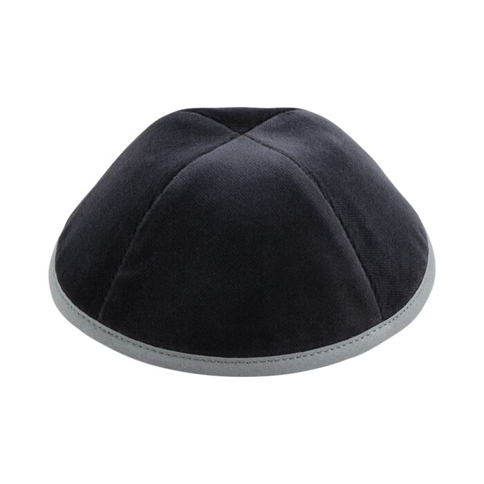 Grey Velvet with Light Grey Rim Yarmulka Thumbnail