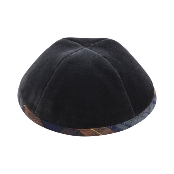 Grey Velvet with Rust & Grey Plaid Rim Yarmulka Thumbnail