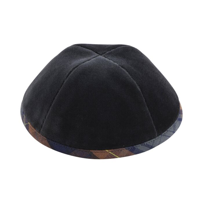 Grey Velvet with Rust & Grey Plaid Rim Yarmulka Thumbnail