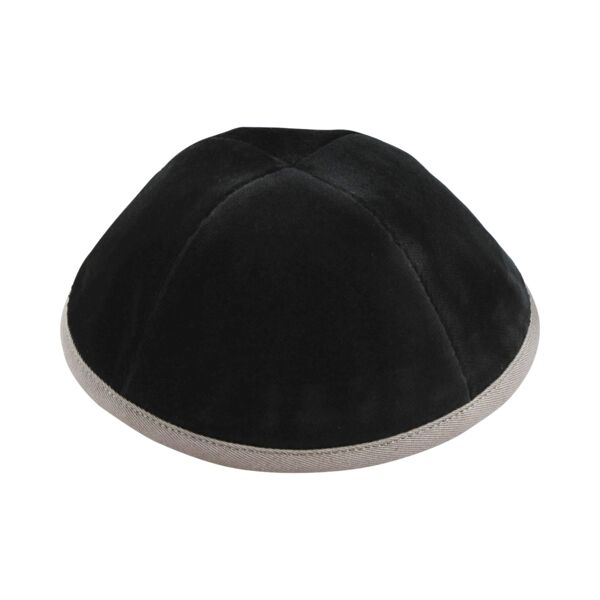 Grey Velvet with Taupe Rim Yarmulka Thumbnail