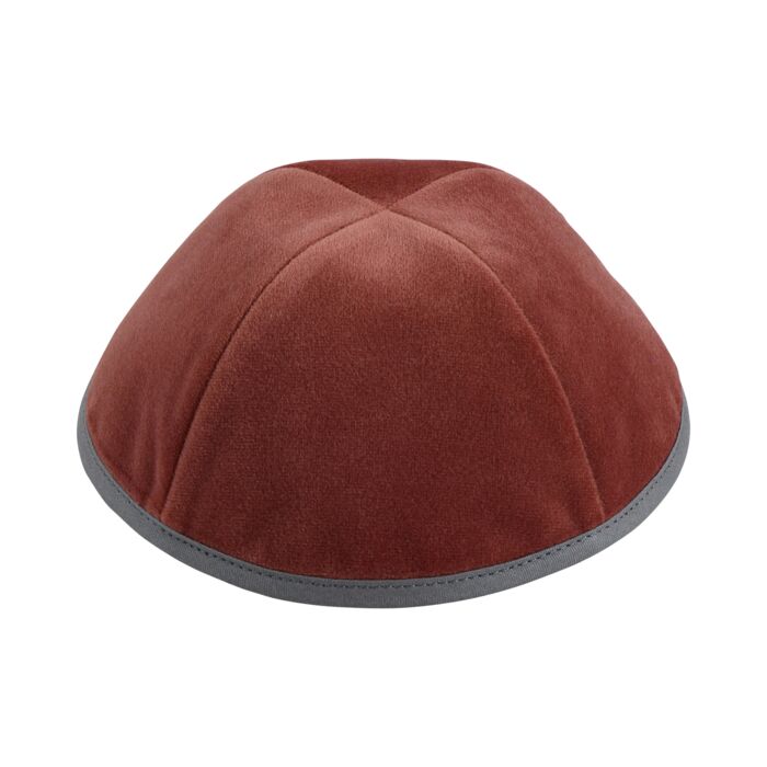Mauve Velour with Light Grey Rim Yarmulka Thumbnail