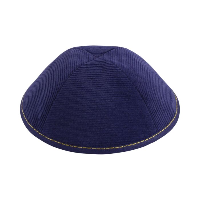 Navy Corduroy with Yellow Stitching Yarmulka Thumbnail