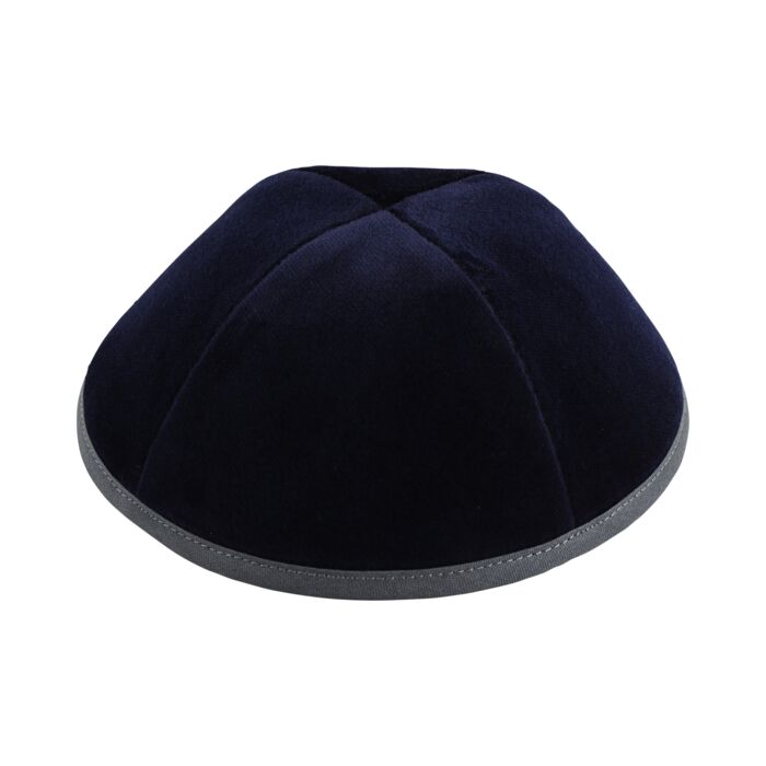 Navy Velvet with Light Grey Rim Yarmulka Thumbnail