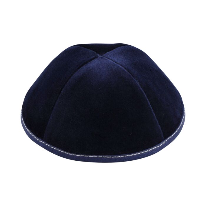 Navy Velvet with Light Grey Stitching Yarmulka Thumbnail