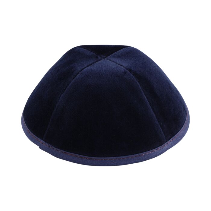 Navy Velvet with Maroon Stitching Yarmulka Thumbnail