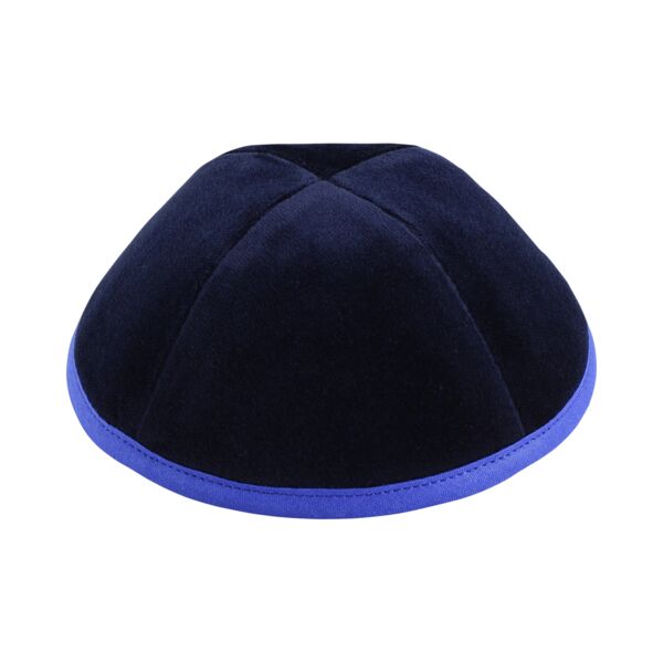 Navy Velvet with Royal Blue Rim & Grey Stitching Yarmulka Thumbnail