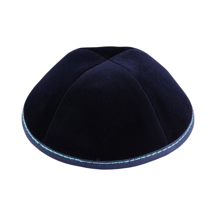 Navy Velvet with Teal Stitching Yarmulka Thumbnail