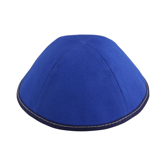 Royal Blue Cotton with Navy Rim & Grey Stitching Yarmulka Thumbnail