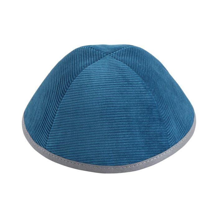 Teal Corduroy with Light Grey Rim Yarmulka Thumbnail