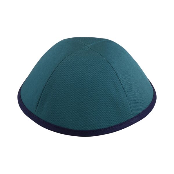 Teal Cotton with Navy Rim Yarmulka Thumbnail
