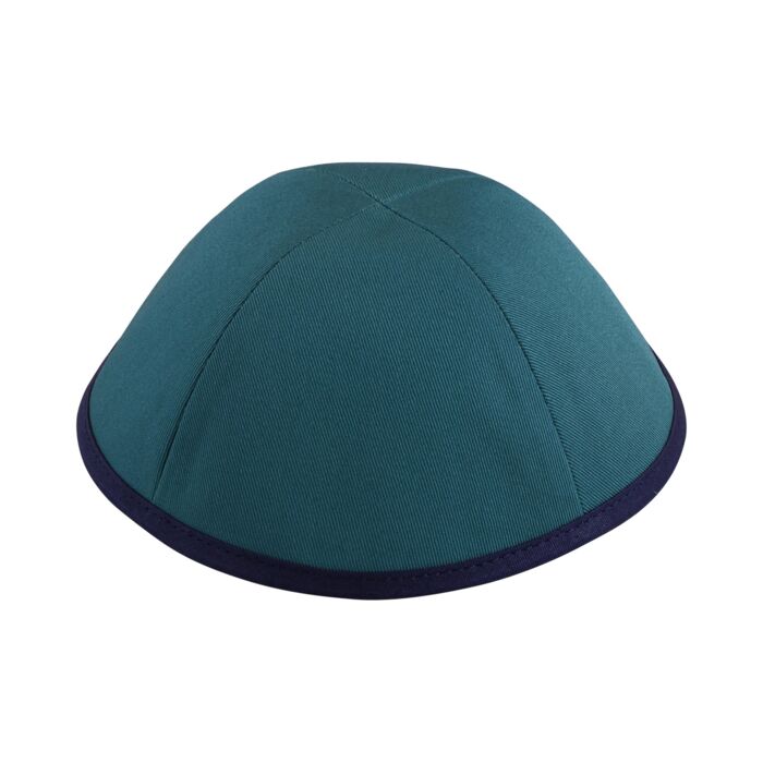 Teal Cotton with Navy Rim Yarmulka Thumbnail