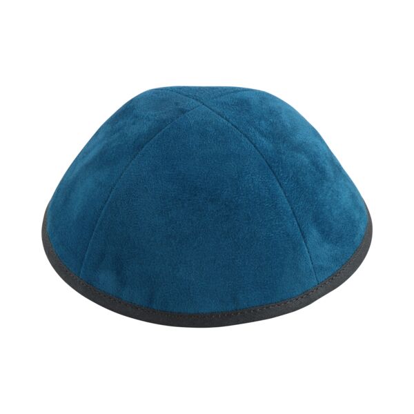 Teal Suede with Grey Rim Yarmulka Thumbnail