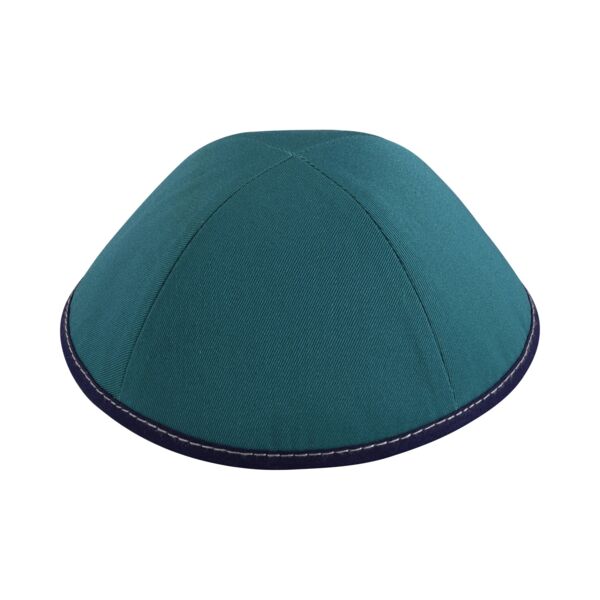 Teal Cotton with Navy Rim & Light Grey Stitching Yarmulka Thumbnail