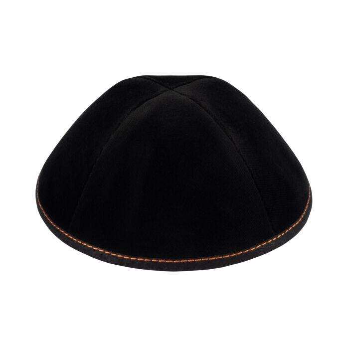 Black Velvet with Orange Stitching Yarmulka Thumbnail