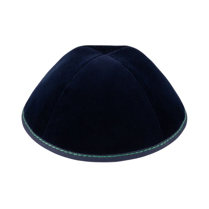 Navy Velvet with Teal Stitching Yarmulka Thumbnail