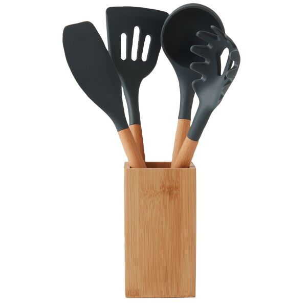 5-Piece Bamboo & Silicone Utensil Set Thumbnail
