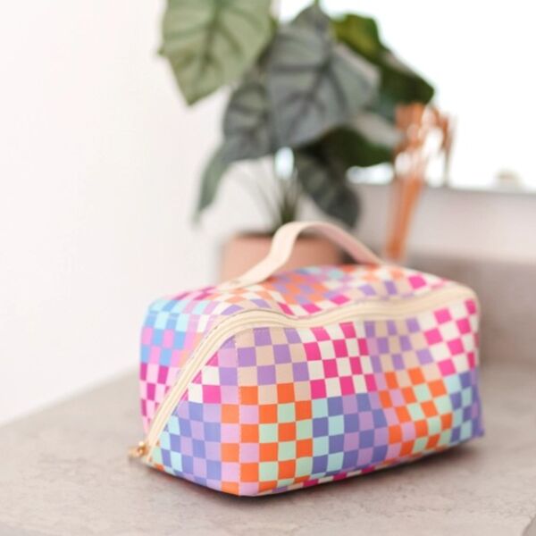 Hold-All Cosmetic Bag – Happy Checkered Thumbnail