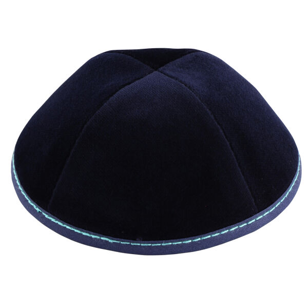 Navy Velvet with Teal Stitching Yarmulka Thumbnail