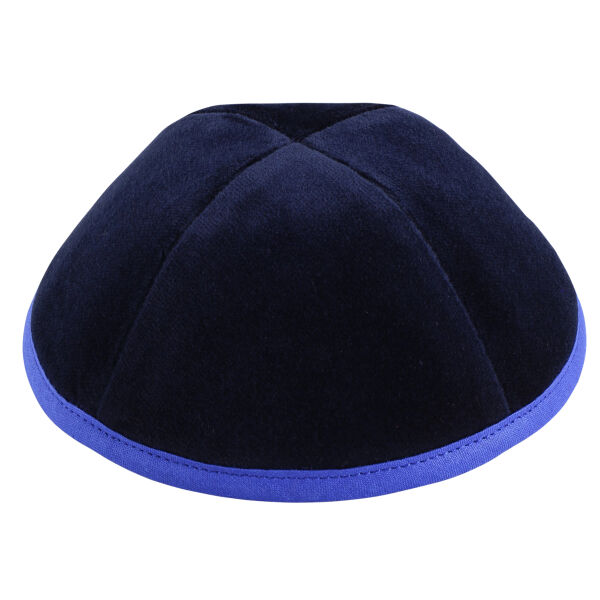 Navy Velvet with Royal Blue Rim & Grey Stitching Yarmulka Thumbnail