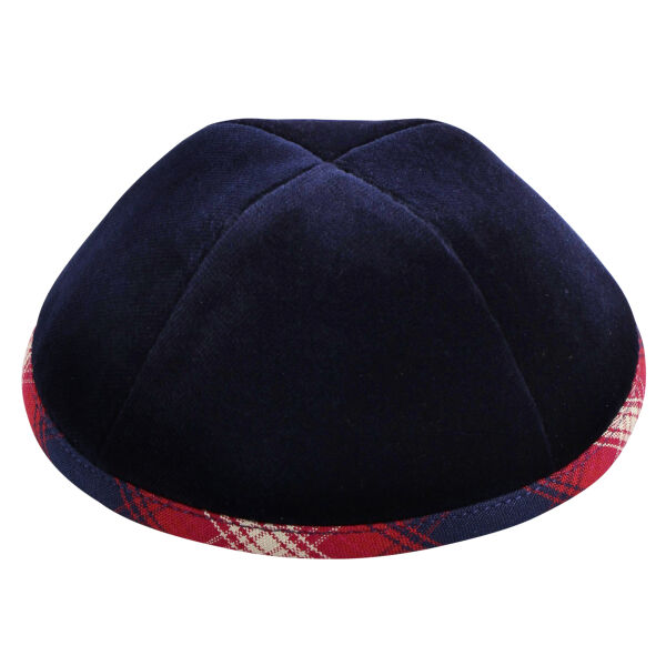 Navy Velvet with Red Plaid Rim Yarmulka Thumbnail
