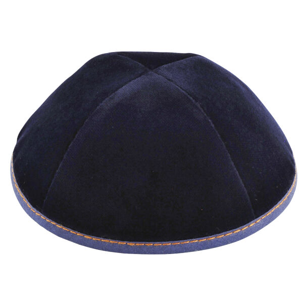 Navy Velvet with Orange Stitching Yarmulka Thumbnail