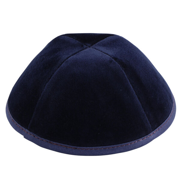 Navy Velvet with Maroon Stitching Yarmulka Thumbnail