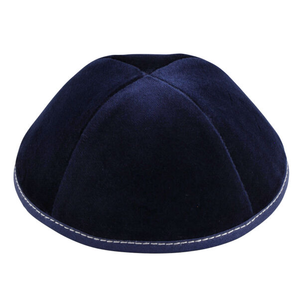 Navy Velvet with Grey Stitching Yarmulka Thumbnail