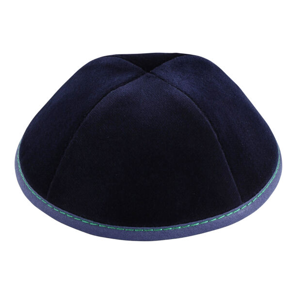 Navy Velvet with Green Stitching Yarmulka Thumbnail
