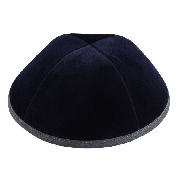 Navy Velvet with Dark Grey Rim Yarmulka Thumbnail
