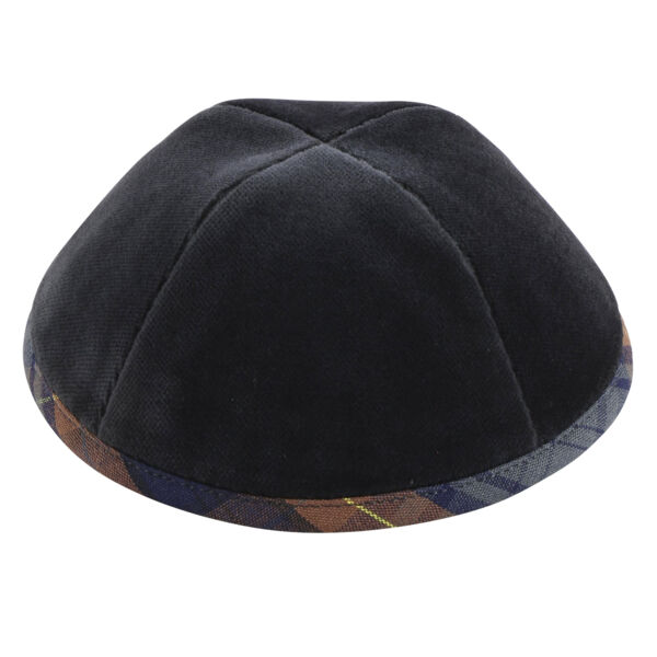 Grey Velvet with Rust & Grey Plaid Rim Yarmulka Thumbnail