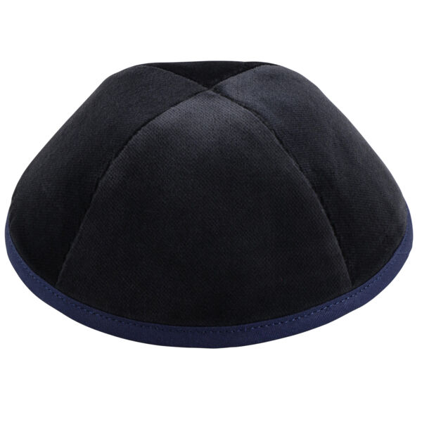 Grey Velvet with Navy Rim Yarmulka Thumbnail